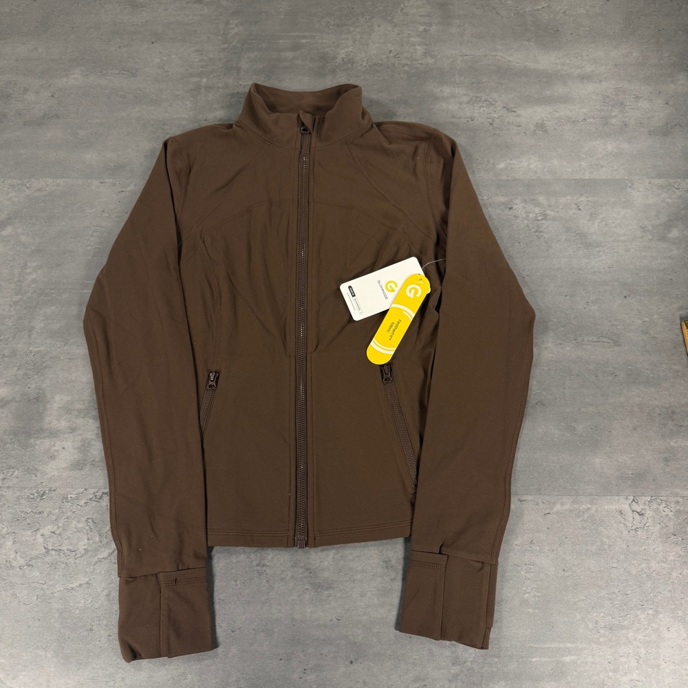 GLOWMODE Jacket Womens M FeatherFit Brown Full Zip Mock Neck Thumbhole NEW